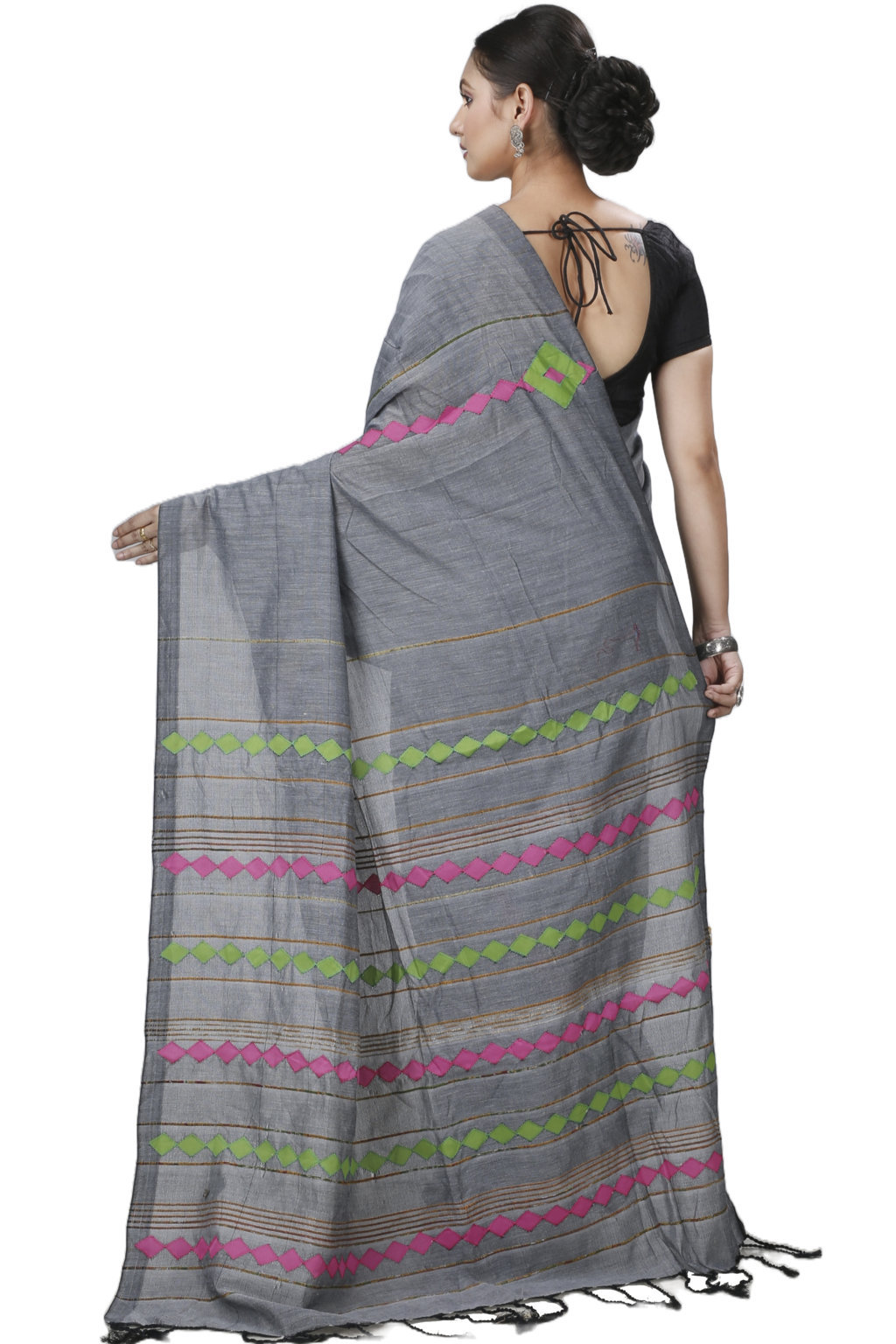 Grey Pure Cotton Tika Applique Saree (1276)